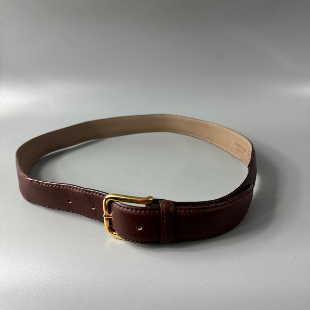Claudio Orciani Burgundy Leather with Gold-tone Buckle Belt, Size 85